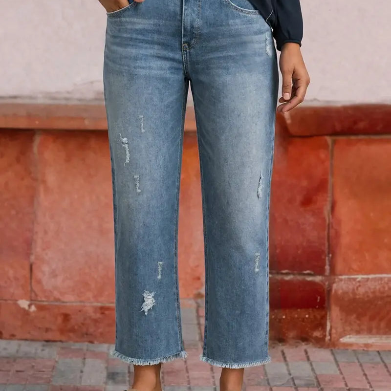 Loose-Fit Cropped Denim Jeans