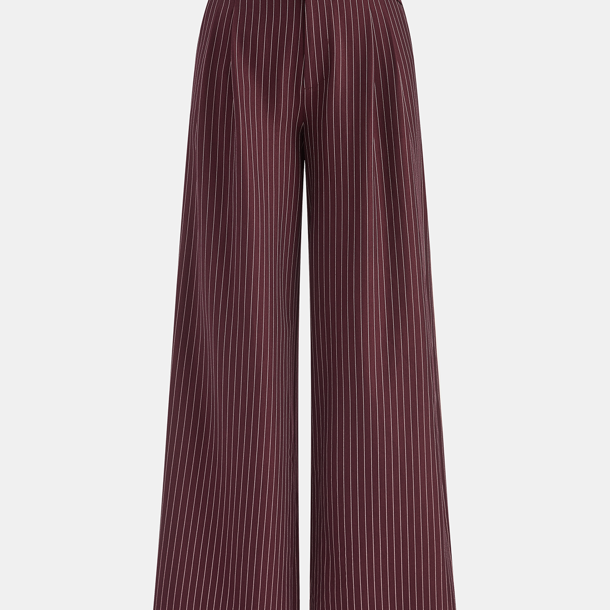Asymmetric Waistband Pinstripe Wide-Leg Pants