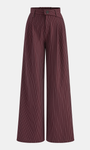 Asymmetric Waistband Pinstripe Wide-Leg Pants
