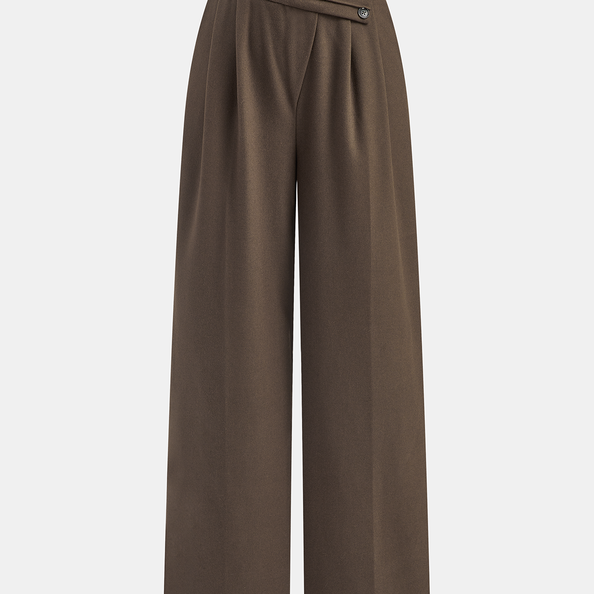 Asymmetrical Waistband Pleated Wide Leg Pants
