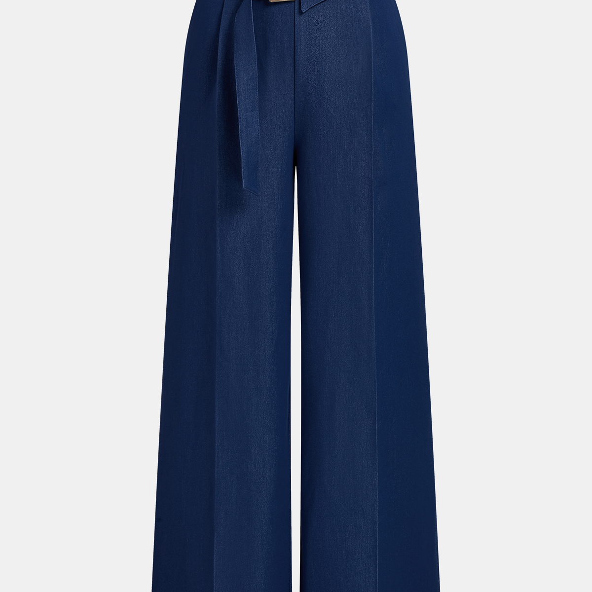 Asymmetrical Buckle-Belt Straight-Leg Pants
