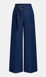 Asymmetrical Buckle-Belt Straight-Leg Pants