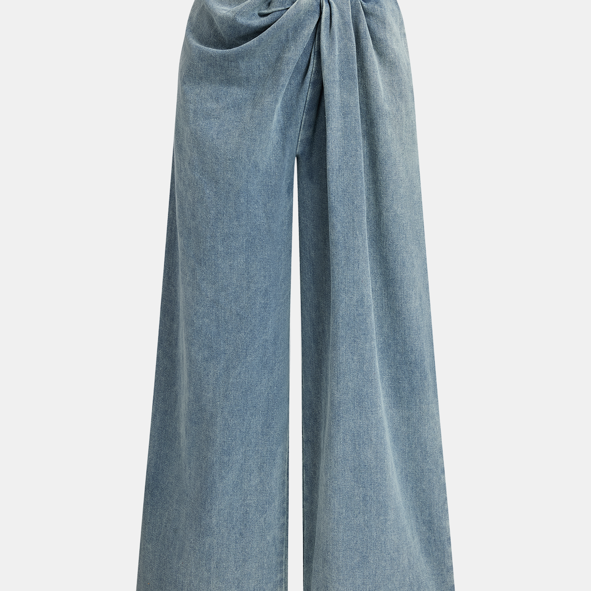 Asymmetrical Ruched Denim Wide-Leg Pants