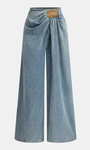 Asymmetrical Ruched Denim Wide-Leg Pants