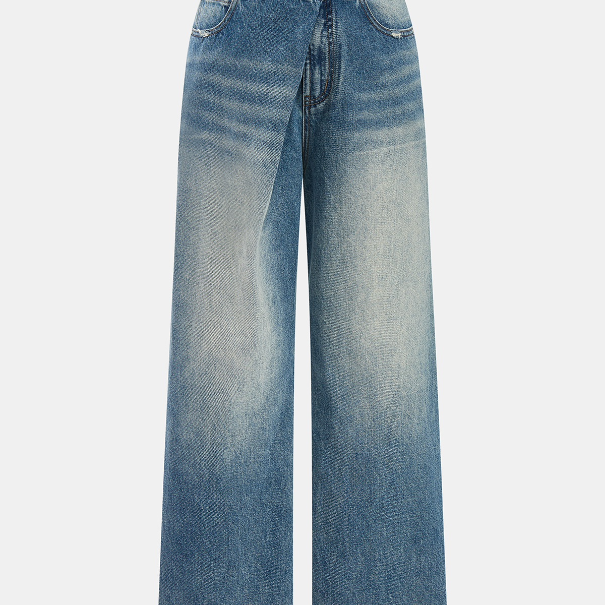 Asymmetric Waist Wide Leg Denim Pants