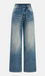 Asymmetric Waist Wide Leg Denim Pants