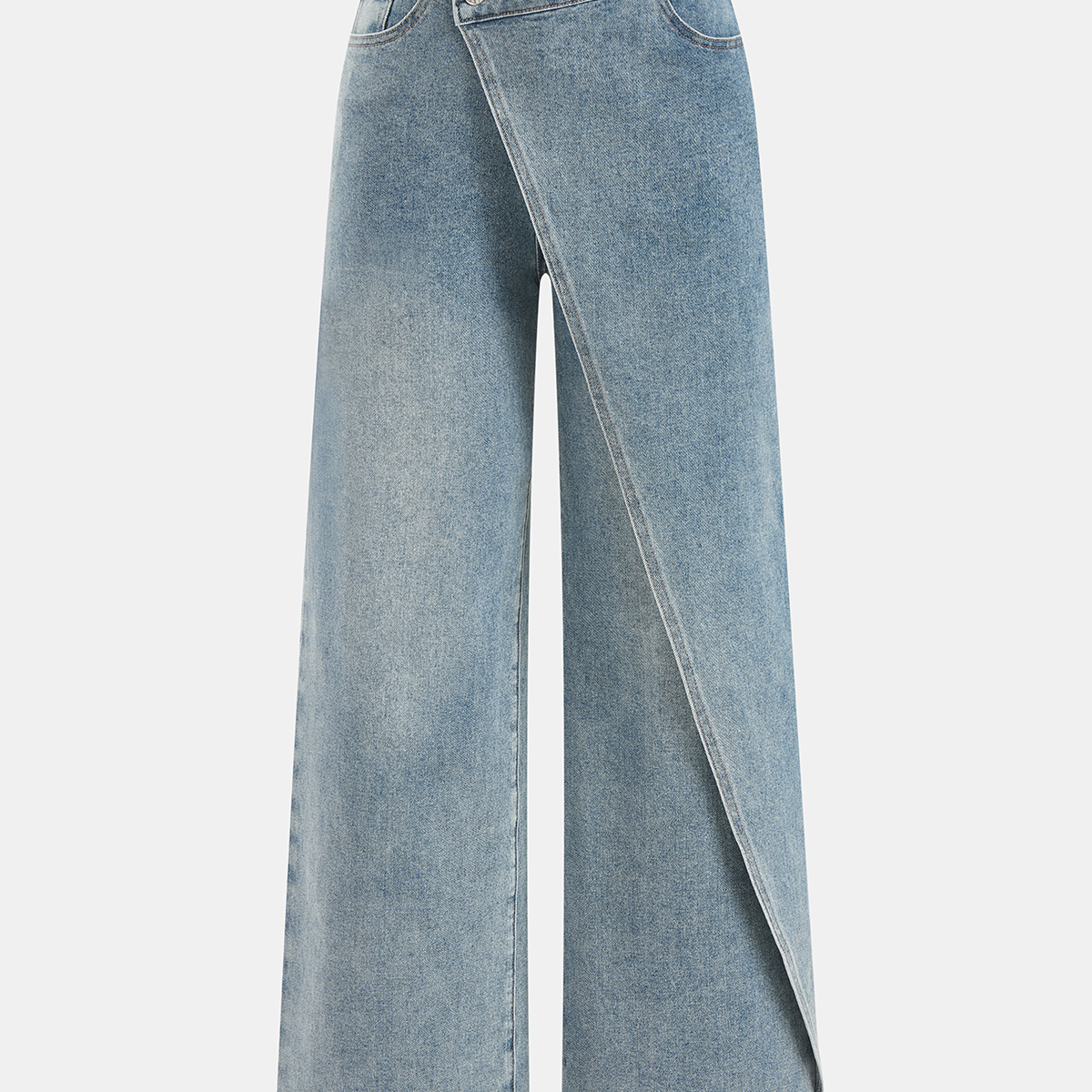 Asymmetric Mid-Waist Straight-Leg Jeans