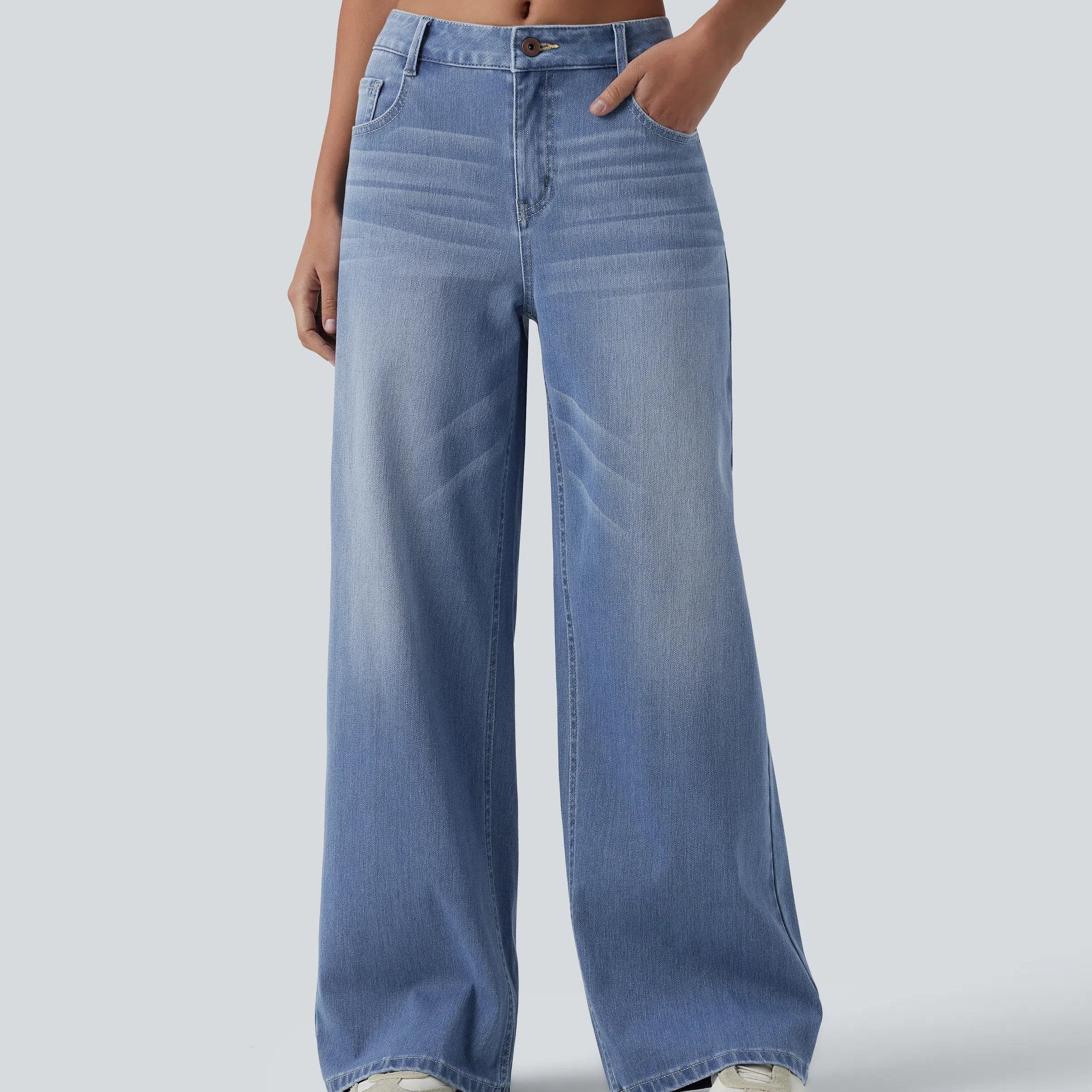 Lounge Flex™ Mid Rise Washed Baggy Wide Leg Casual Jeans with Pockets - Lounge