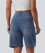 Lounge Flex™ Asymmetric High Waisted Washed Denim Casual Shorts 9'' with Pockets - Lounge