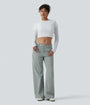 Lounge Flex™ Asymmetric Mid Rise Stripes Casual Baggy Jeans with Pockets - Lounge