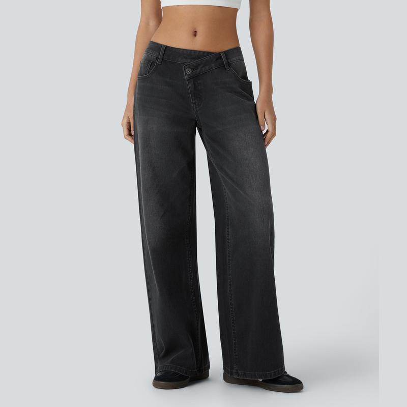 Lounge Flex PerfectFit™ Asymmetric Baggy Wide-Leg Jeans - Lounge