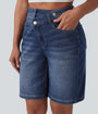 Lounge Flex™ Asymmetric High Waisted Washed Denim Casual Shorts 9'' with Pockets - Lounge