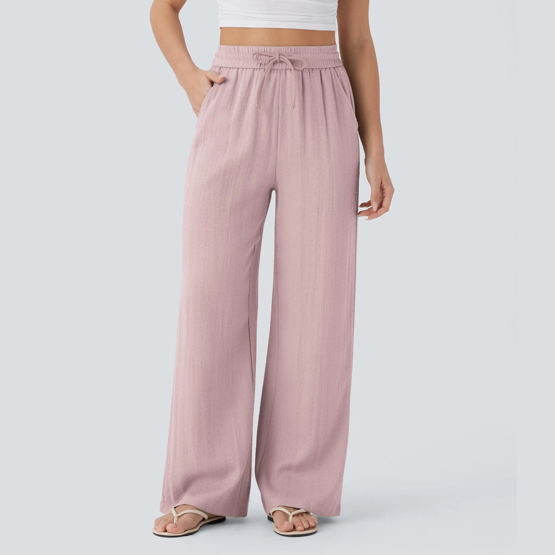 Serena Airy Linen-Feel Wide-Leg Pants