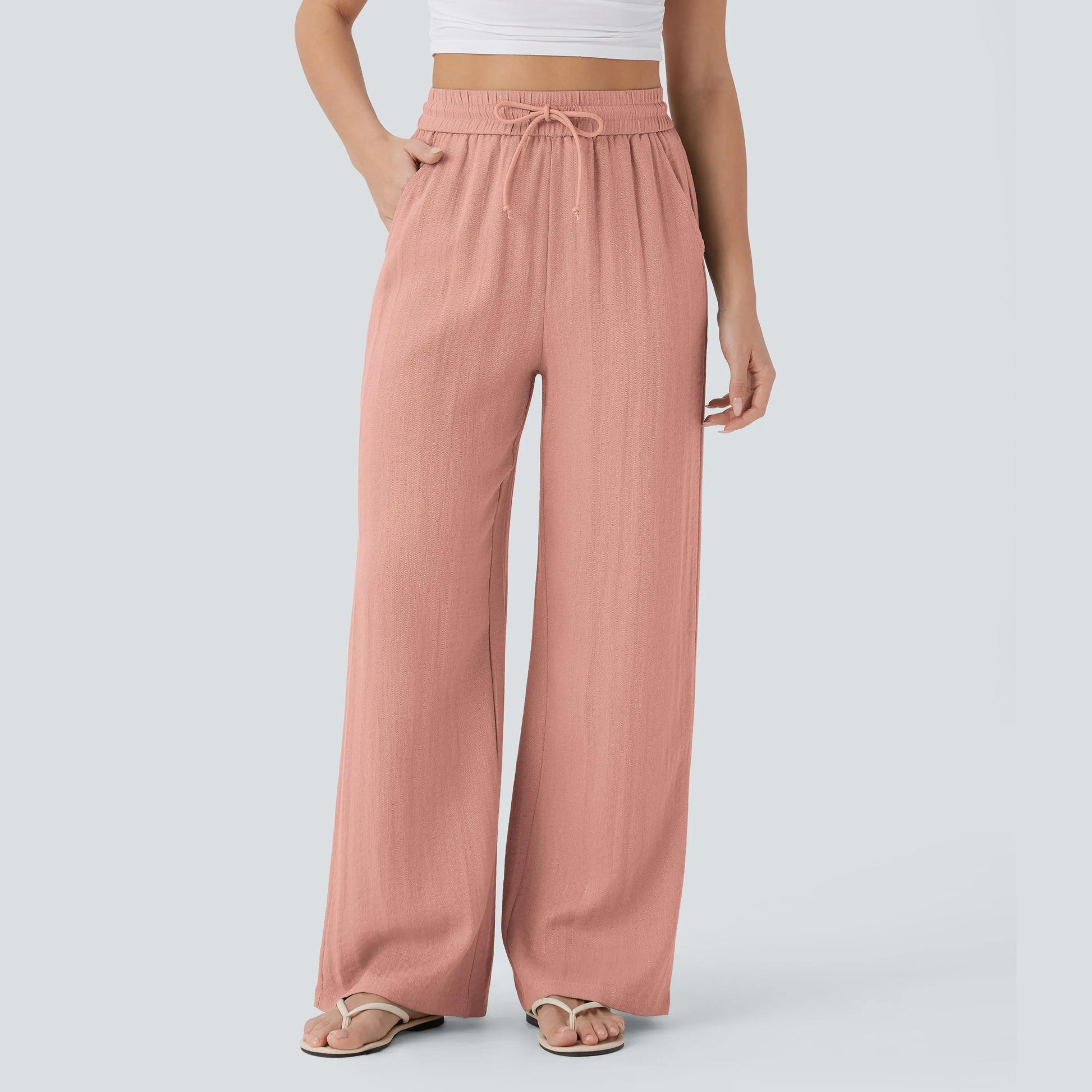 Serena Airy Linen-Feel Wide-Leg Pants