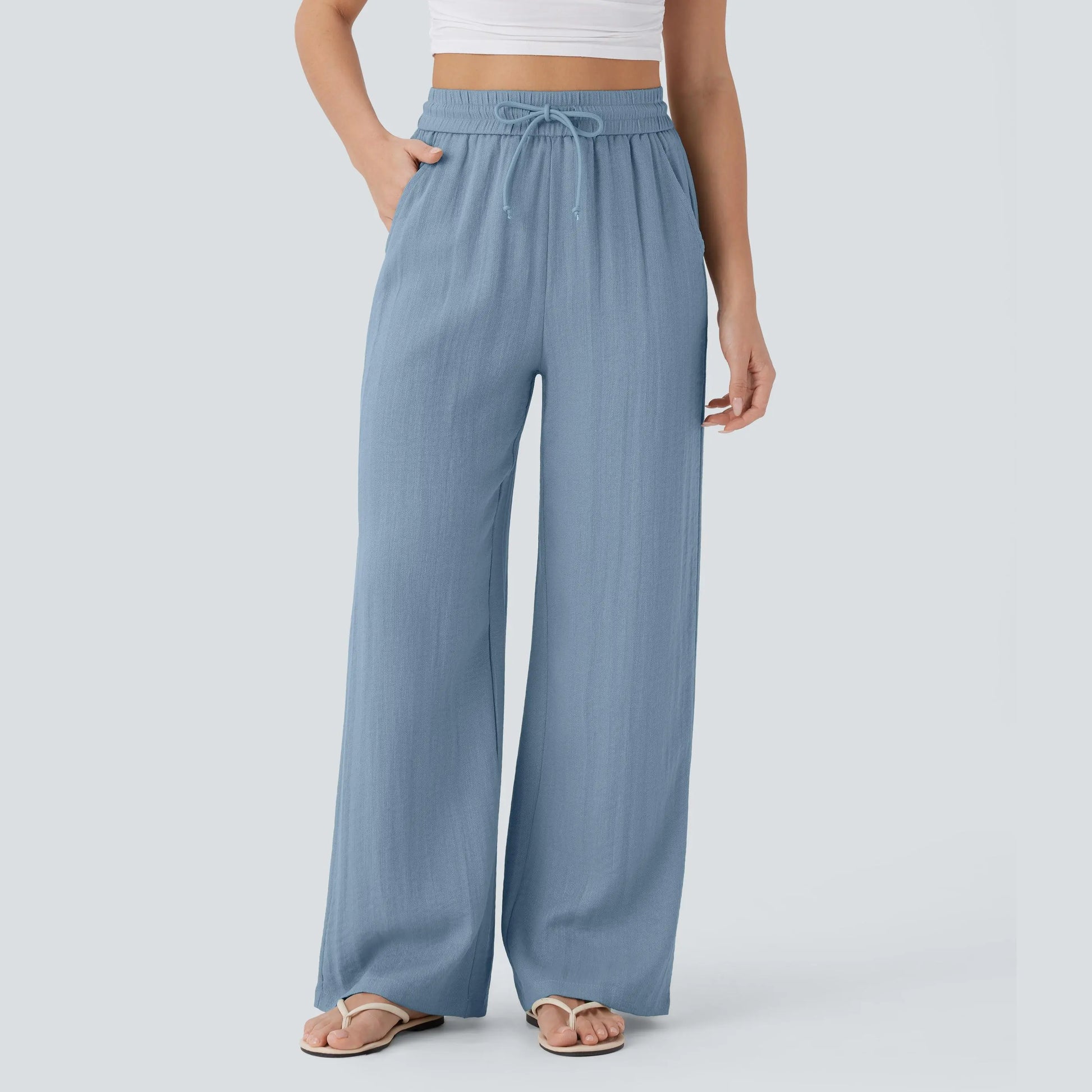 Serena Airy Linen-Feel Wide-Leg Pants