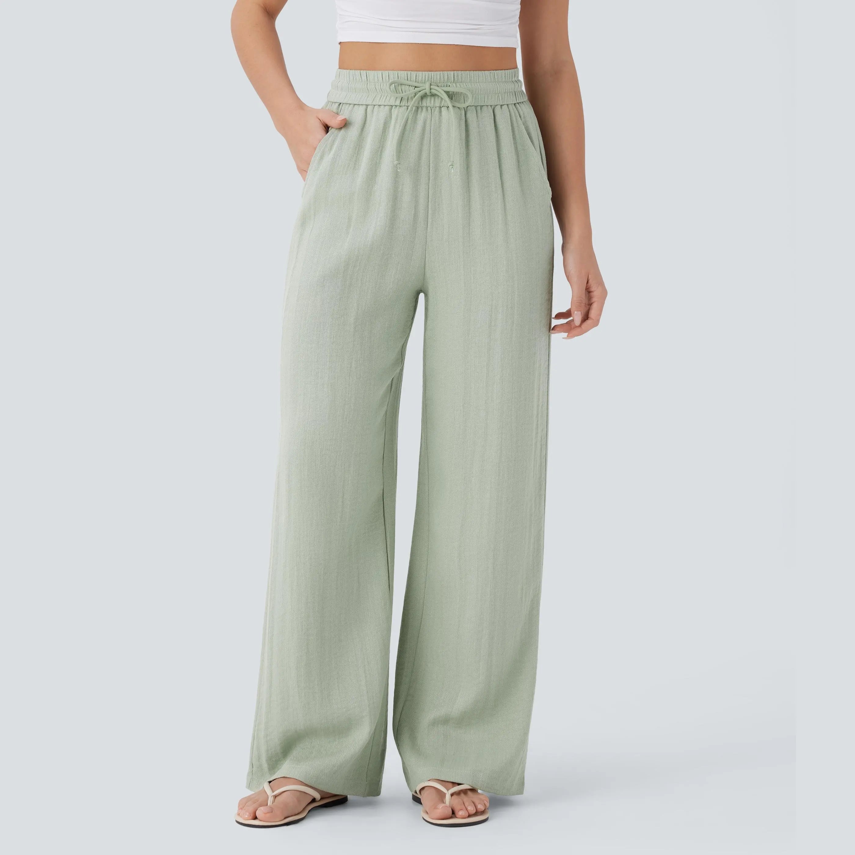 Serena Airy Linen-Feel Wide-Leg Pants