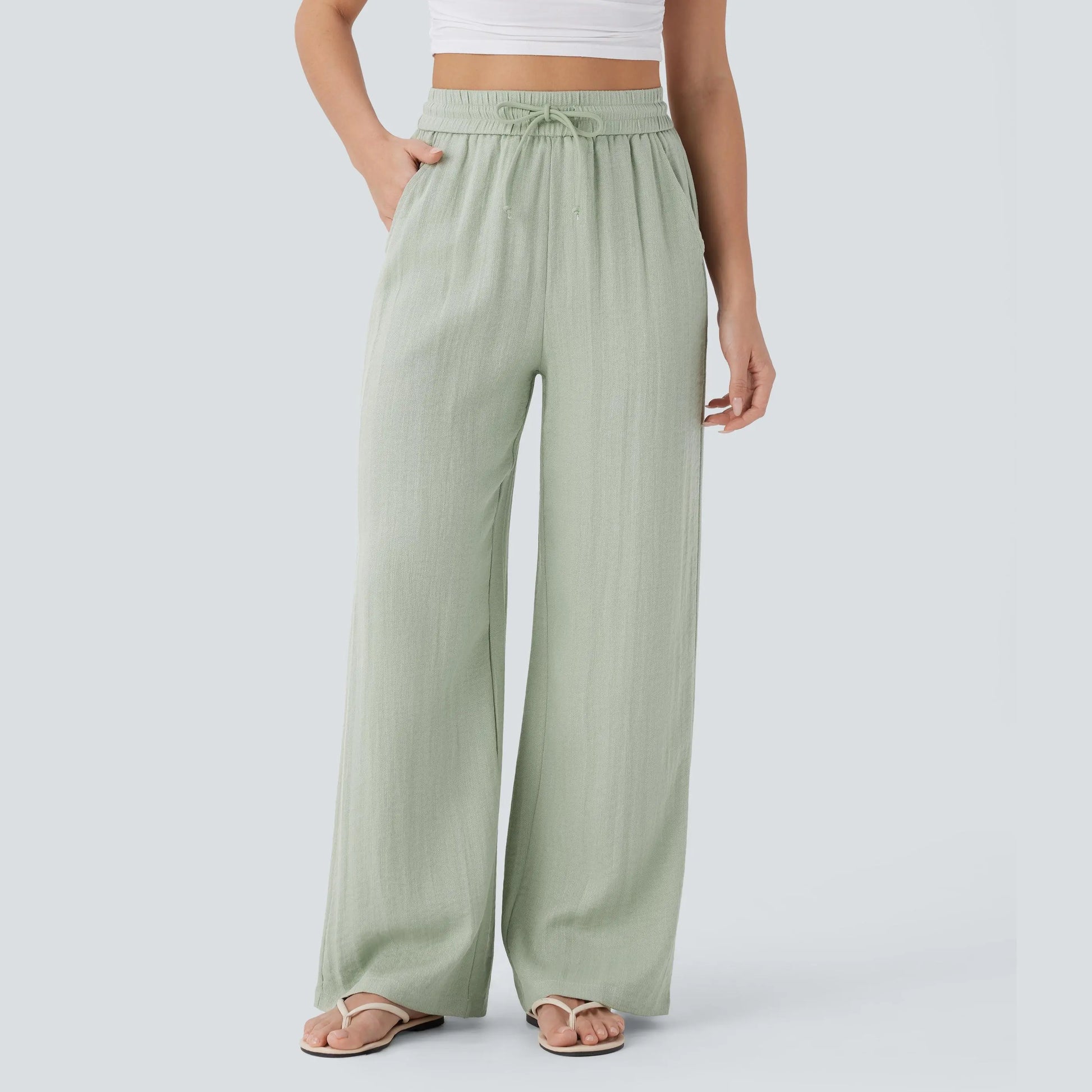 Serena Airy Linen-Feel Wide-Leg Pants