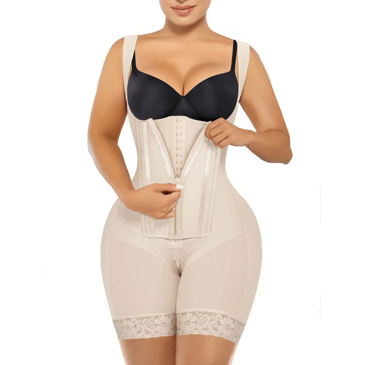 VELARE Zipper & Hook 8-Steel-Bones Open Bust Fajas with Butt Lift