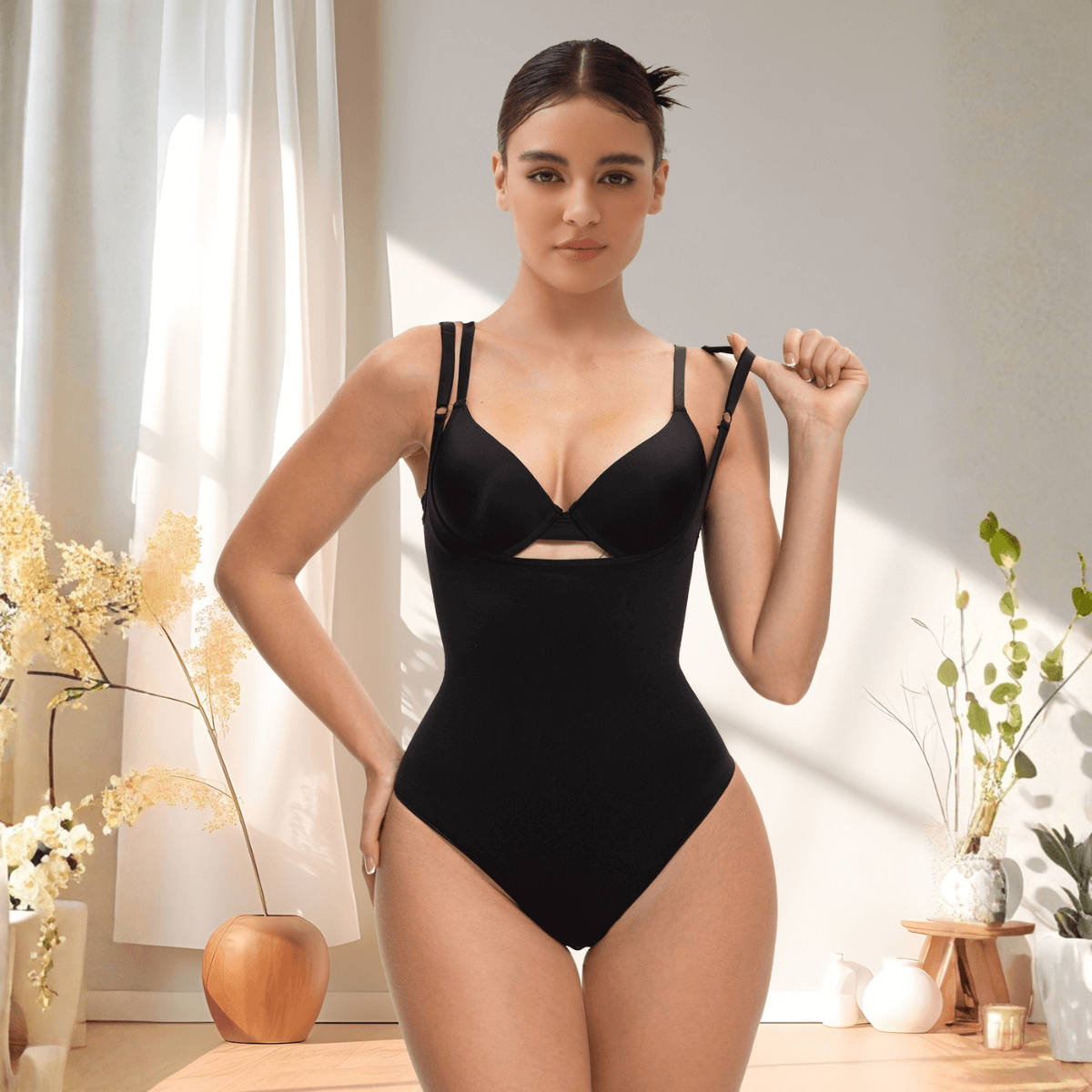 Velare Seamless Open-Bust Tummy Control Thong Bodysuit