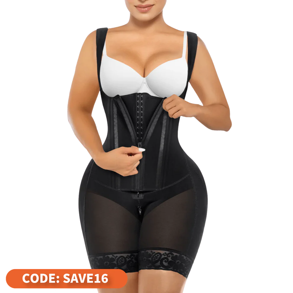 VELARE Zipper & Hook 8-Steel-Bones Open Bust Fajas with Butt Lift