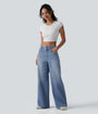 Lounge Flex™ Mid Rise Washed Baggy Wide Leg Casual Jeans with Pockets - Lounge