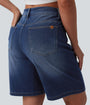 Lounge Flex™ Asymmetric High Waisted Washed Denim Casual Shorts 9'' with Pockets - Lounge