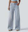 Lounge Flex™ Mid Rise Washed Baggy Wide Leg Casual Jeans with Pockets - Lounge