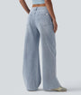 Lounge Flex™ Mid Rise Washed Baggy Wide Leg Casual Jeans with Pockets - Lounge