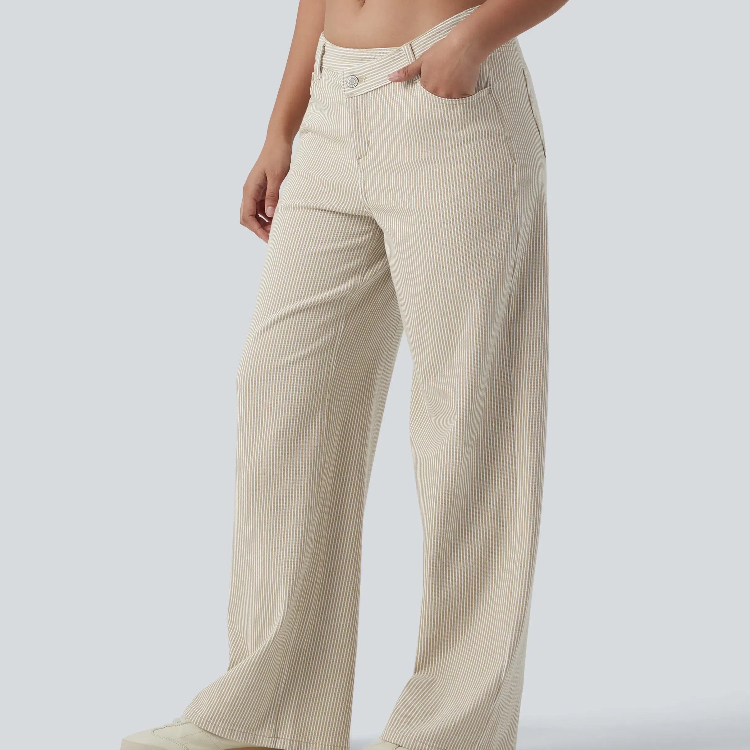 Lounge Flex™ Asymmetric Mid Rise Stripes Casual Baggy Jeans with Pockets - Lounge